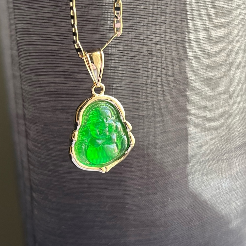Elegant Gold filled Green Buddha Pendant Necklace